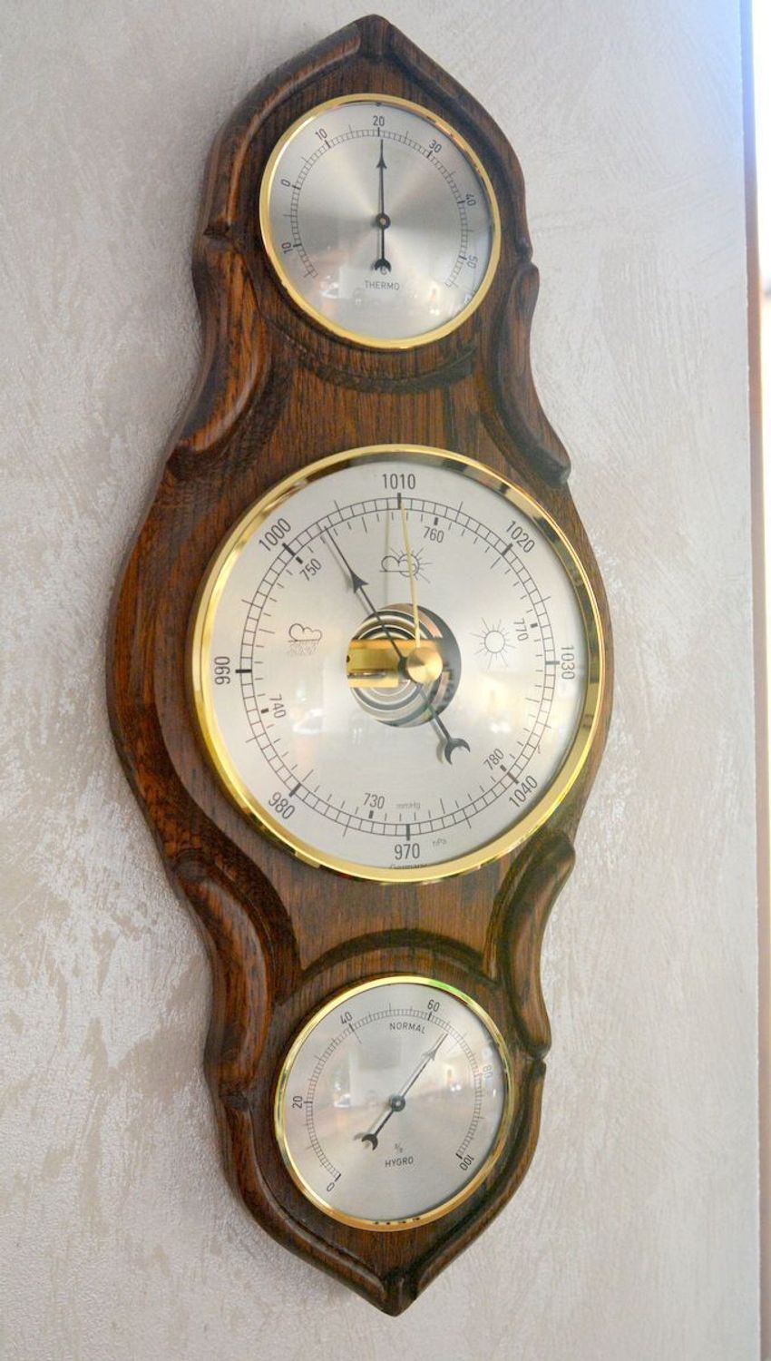 Drewniana stacja pogody Barometr Termometr Higrometr Ciemny ciemny Dąb Witold-03 dąb (5).JPG